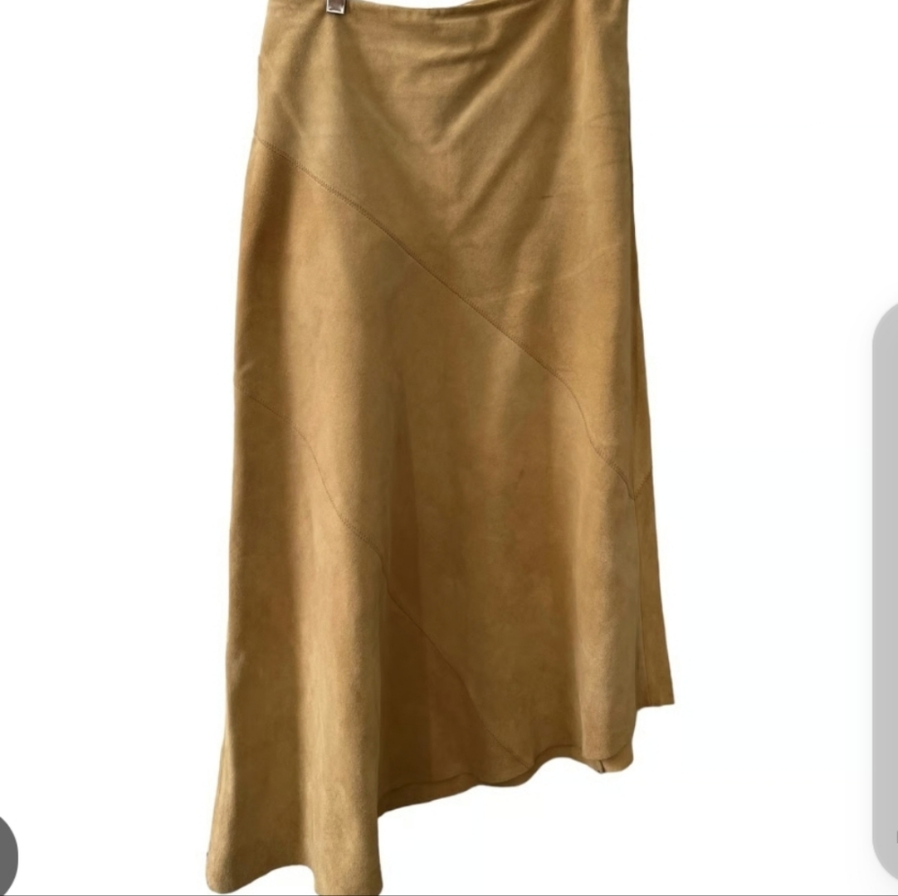 Banana Republic 10 Asymmetrical Suede Tan Maxi Skirt - Picture 3 of 7